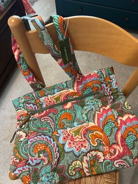 Vera Bradley Green Multi Paisley Quilted Tote